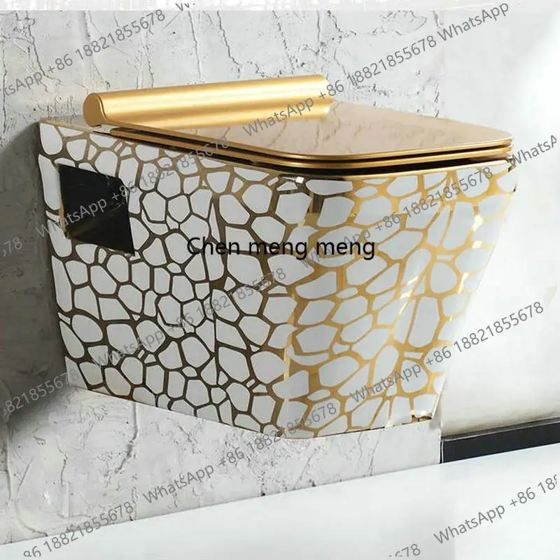 Golden Artistic Wall Hang Toilet Closestool P-Trap Toilet Wash Down Gravity Flushing Artistic Wall Hang Toilet