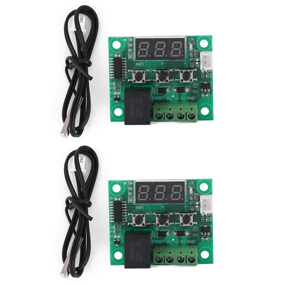 2pcs W1209 Temperature Controller Module DC 12V Waterproof Digital Thermostat High Precision with 10A One-Channel Relay