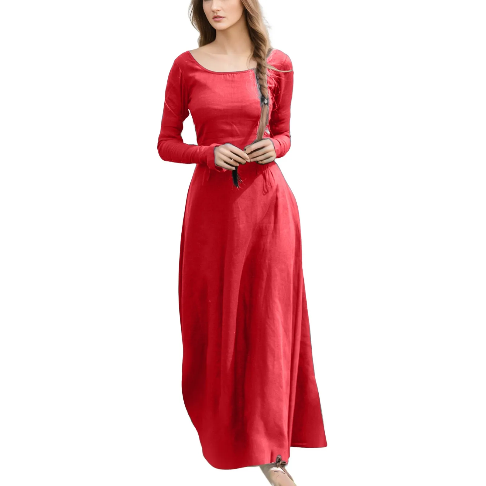 Women Medieval Costume Gothic Dress Vintage Renaissance Maxi Dress Ankle Long Dress Halloween Cosplay Corset Waist Dress