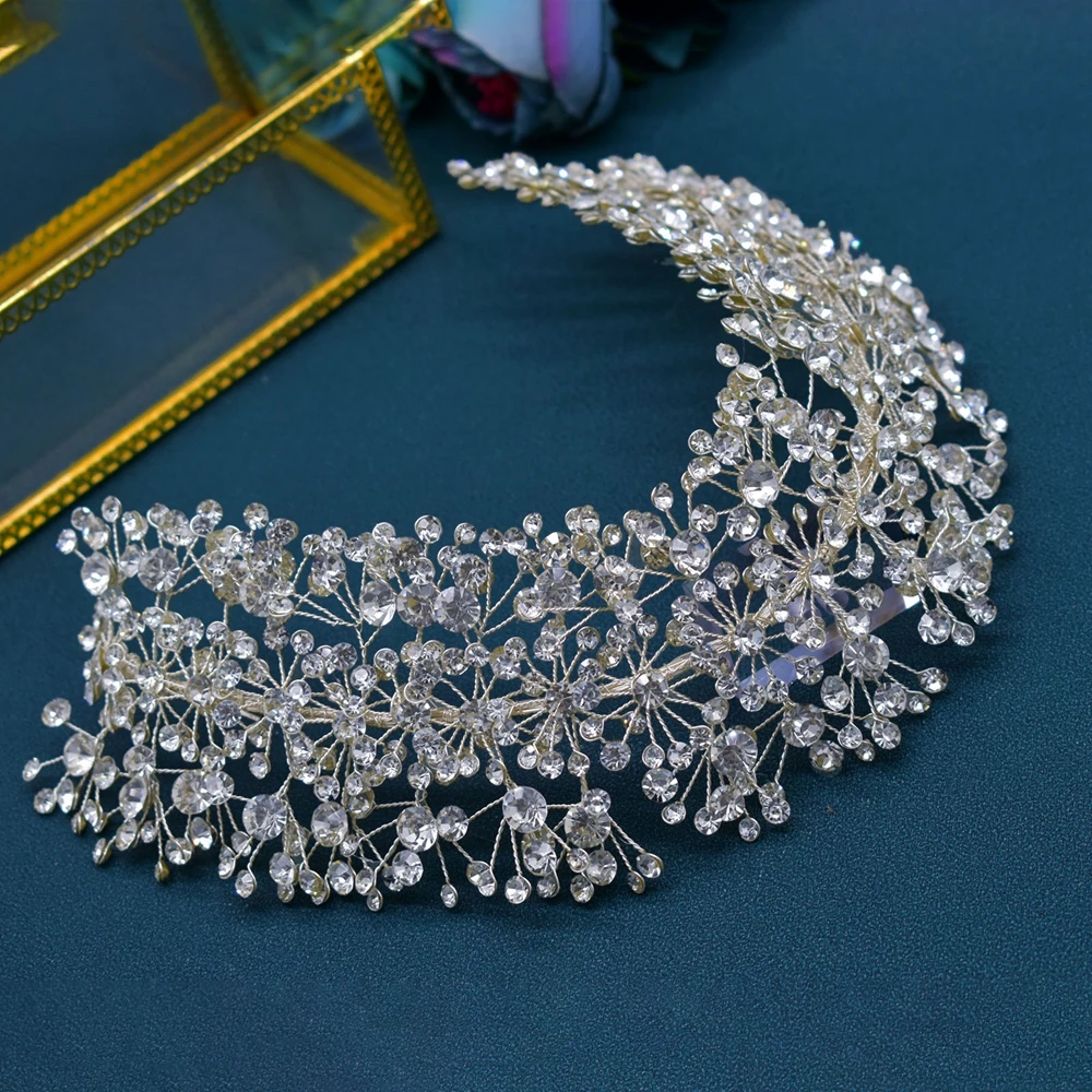 A107 Silver Rhinestone Bridal Headpieces For Women Wide Bridal Headbands Wedding Hair Accessories for Brides and Bridesmaid