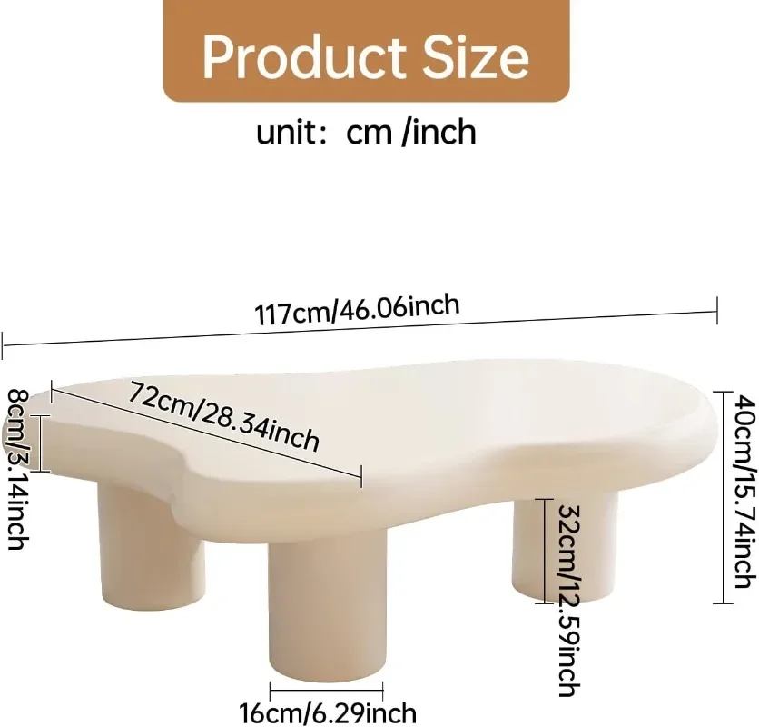 Guyii Cloud Coffee Table, Modern White Coffee Table for Living Room, Cute Irregular Indoor Tea Table Easy Assembly