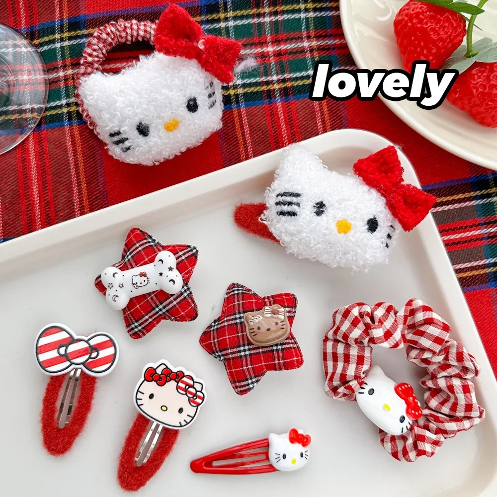 HelloKittys Red Series Manual Hairpin Hairband Sanrios Cartoon Fashion Girls Side Clip Headwear Hair Accessories Autumn Winter