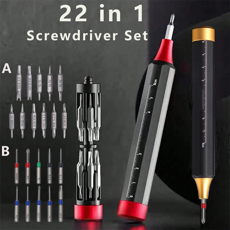 22/10 in-1 Präzisions-Schraubendreher, eingebauter magnetischer Schraubendreher-Bit, Handreparaturwerkzeug für Uhren, Brillen, iPhone, Kamera, PC, Mini