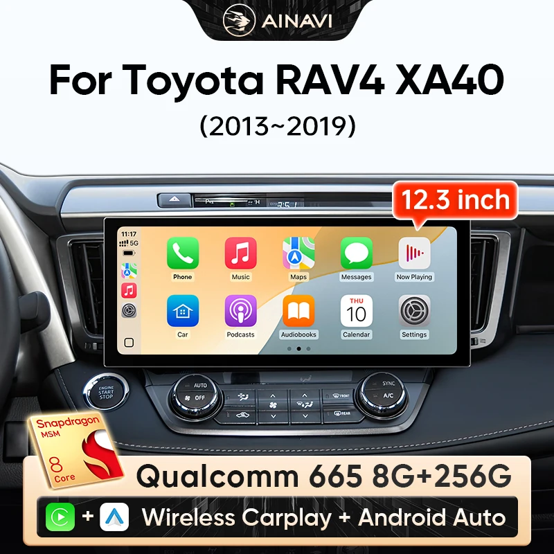 Ainavi 12.3 inch Car Radio For Toyota RAV4 2013 2014 2015 2016 2017 2019 XA40 Wireless Carplay Android Auto Car Multimedia 2 Din