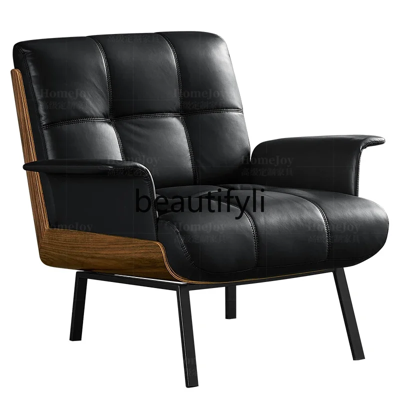 

Italian light luxury leather sofa chair high-end balcony reading single leisure chair