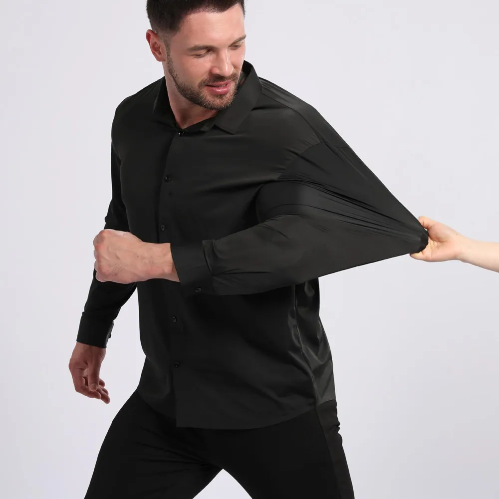 US/EU Size 3XL Men Business Shirts Casual Four-sided High Elastic No-iron Anti-wrinkle Social Black Office Wedding Man Clothing