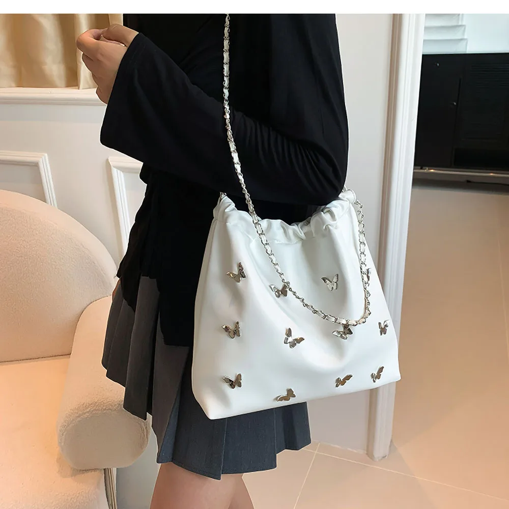 Personalized Shoulder Bag Three-dimensional Butterfly Women Casual Soft Pu Large Capacity Chain Handbag New Bucket Crossbod Bags