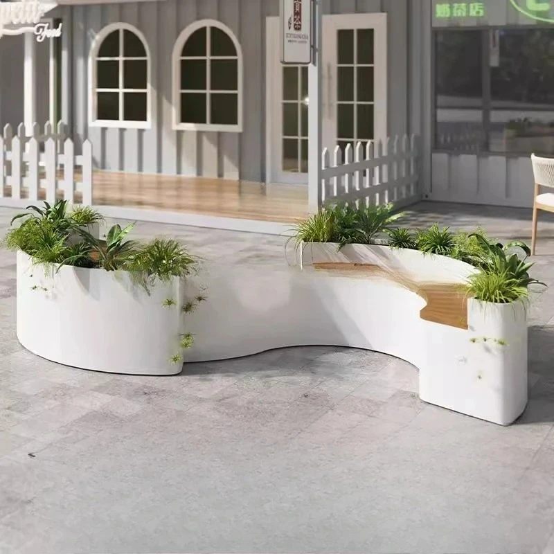 outdoor flower box card seat combination special-shaped stainless steel planting box fence partition restaurant milk