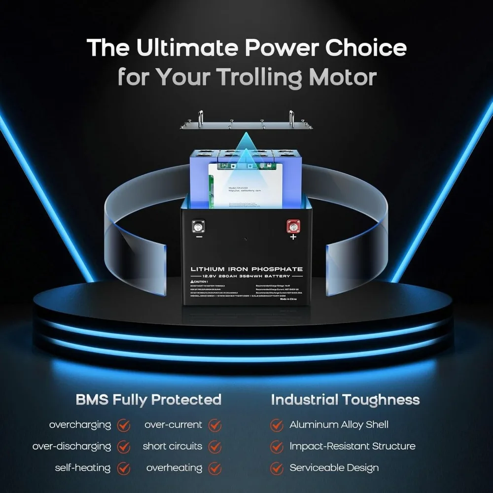 12V 280AH Lifepo4 Lithium Battery, 8000~12000 Cycles Support Bluetooth, Smart BMS, Built-in Heater can be Charged at a Minimum