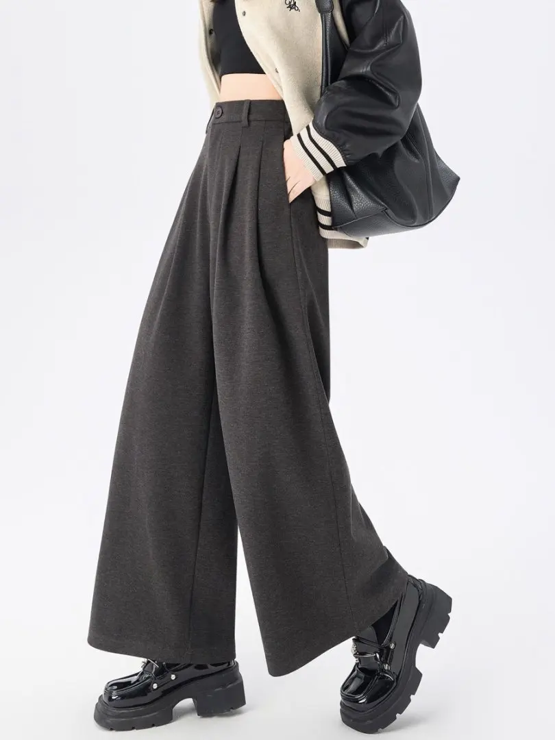 مرونة الخصر المرأة سميكة الصوفية واسعة الساق السراويل للمرأة الخريف الشتاء فضفاضة مستقيم الكاحل طول السراويل سيدة