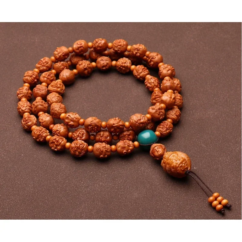 Natural-Veined Peach Pit 54 Double-Sided 108 Eighteen Disciples of the Bracelet Buddha Beads Halter Crafts Sma