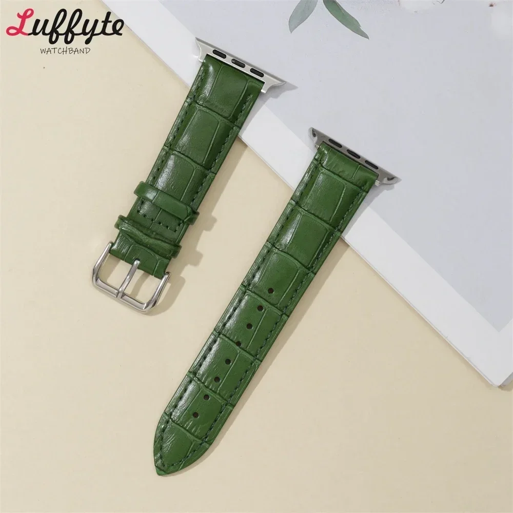Bamboo Pattern Leather Strap for Apple Watch 1-10 Ultra SE 2 Band for Iwatch 38 40 41 42 44 45 46 49mm Watchband Accessories