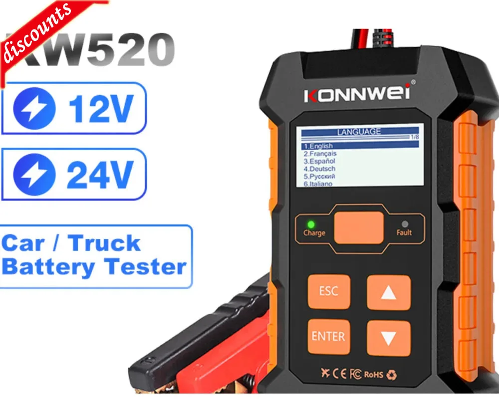 KONNWEI KW520 12V 10A 24V 5A Automatic Car Battery Pulse Repair Tool AGM Gel Lithium Car Truck Battery Tester And Chargers Lead