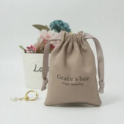 Personalized brown Cotton Canvas Jewelry Packaging Wedding Favor Bags Drawstring Custom Logo Chic Small Pouch