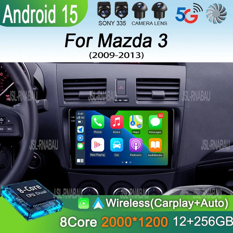 

2 Din Car Radio Android 15 for Mazda 3 2009-2013 Multimedia Player Stereo Navigation Carplay Speakers Head Unit Video Audio GPS