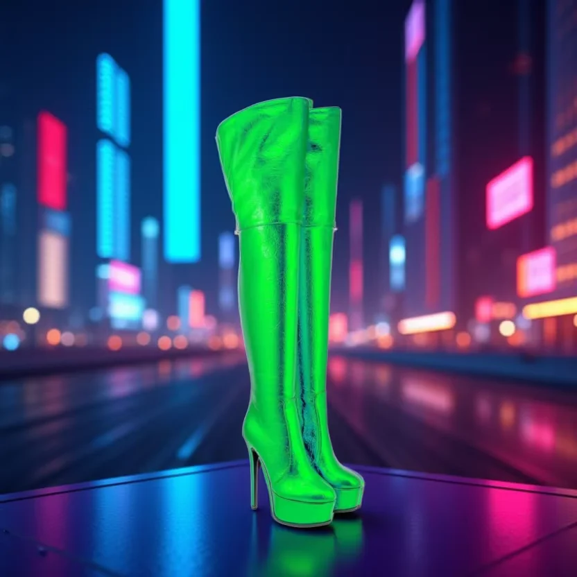 

Sexy Women Thigh High Boots Platform Stiletto Heels Rounded Toe Lug Sole Side Zipper Party Cosplay Costume Fashion Boots