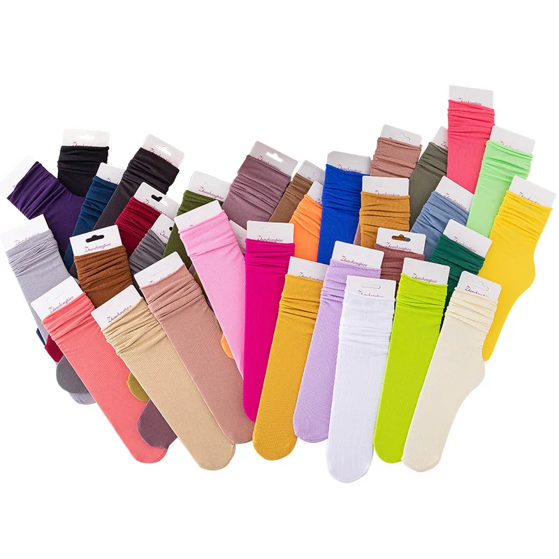 DeanFire Women Girls Spring Summer Thin Loose Tube Socks Solid Color Black White Khaki Beige Velvet Breathable Long Socks