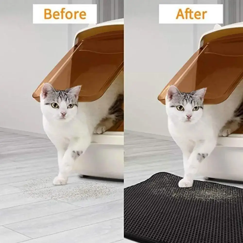 Double-Layer Cat Litter Mat EVA Trapping Pets Mat Breathable Non-slip Supplies Bottom Waterproof Pet Holes Litter Pet Cat M X9H1