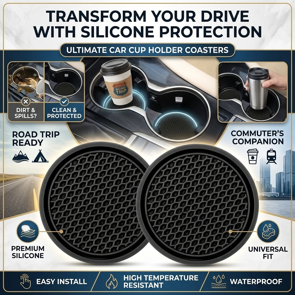 2pcs New Car Cup Holder Anti-Slip Silicone Insert Coaster Mat Universal Car Accessories Black Fit For Most Cars For CarHome