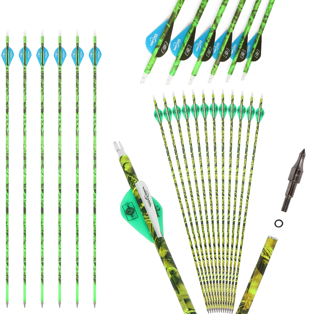 

12pcs 31.5" Mixed Carbon Arrow SP500 Arrow OD7.8mm Shaft 2" Vane 100 Grain Arrowhead Bow Outdoor Archery Hunting Shooting Target