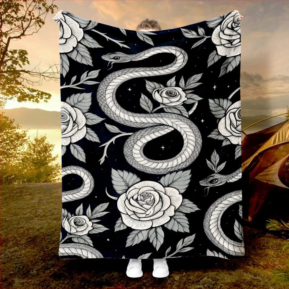 

Serpent Elegance Blanket Reversible Flannel Throw for Bold Style AllSeason Comfort Edgy Decor Gift