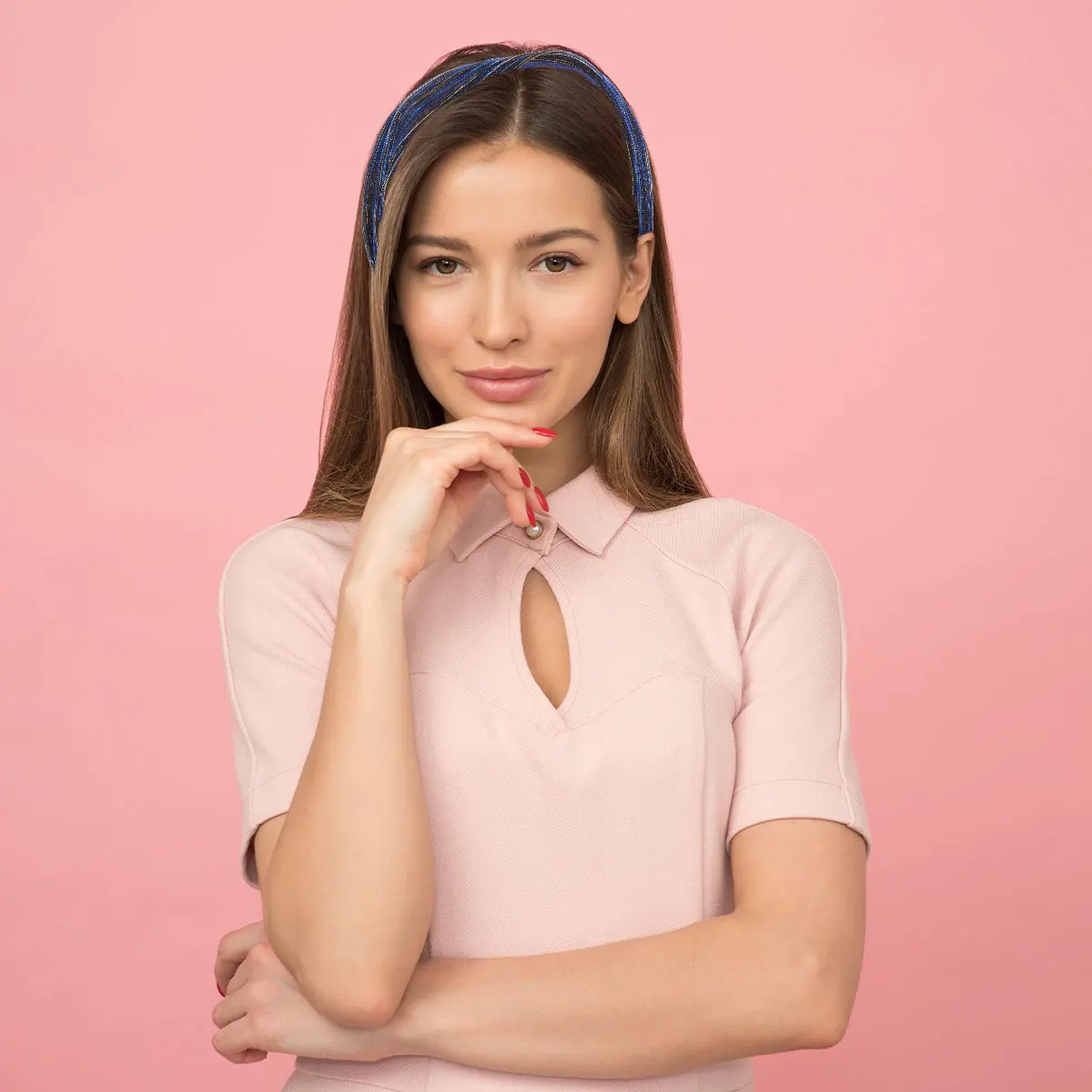 عصابة رأس من الدانتيل للنساء والفتيات من القماش بتصميم واسع من الدانتيل، إكسسوارات رباط شعر واسعة، أداة تصفيف الشعر الأزرق