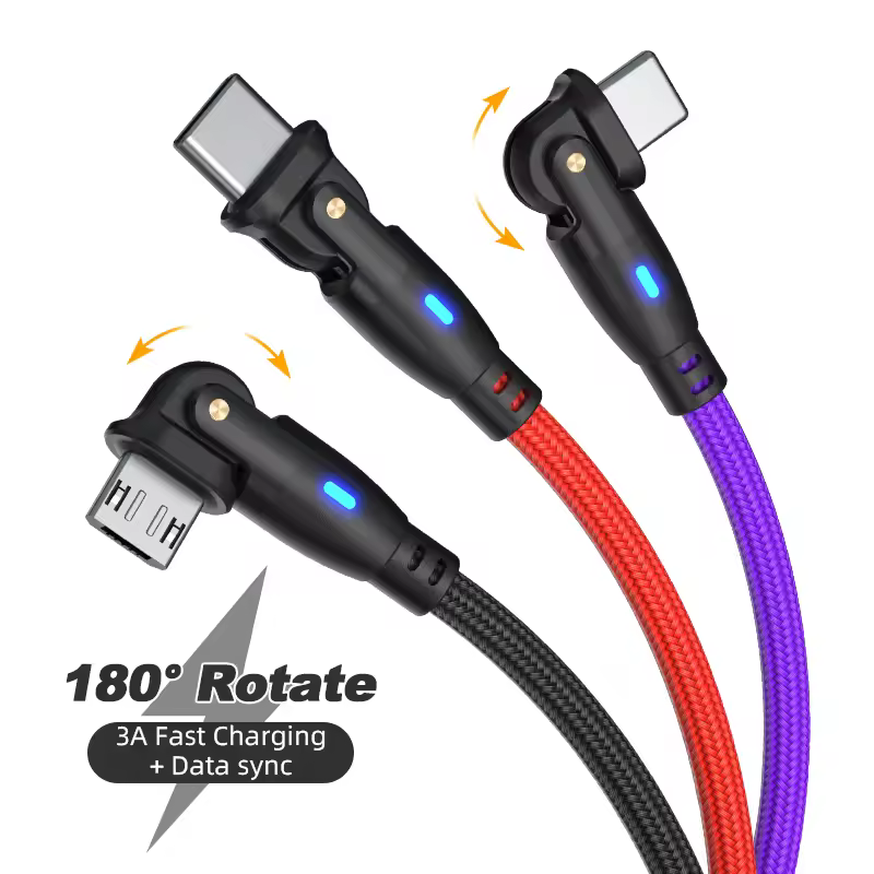 Câble de téléphone USB 3A rotatif à 180 degrés, pour iPhone 13, Samsung S25, Huawei P60, Xiaomi 13, Redmi K60 Pro, câble de données de Type C