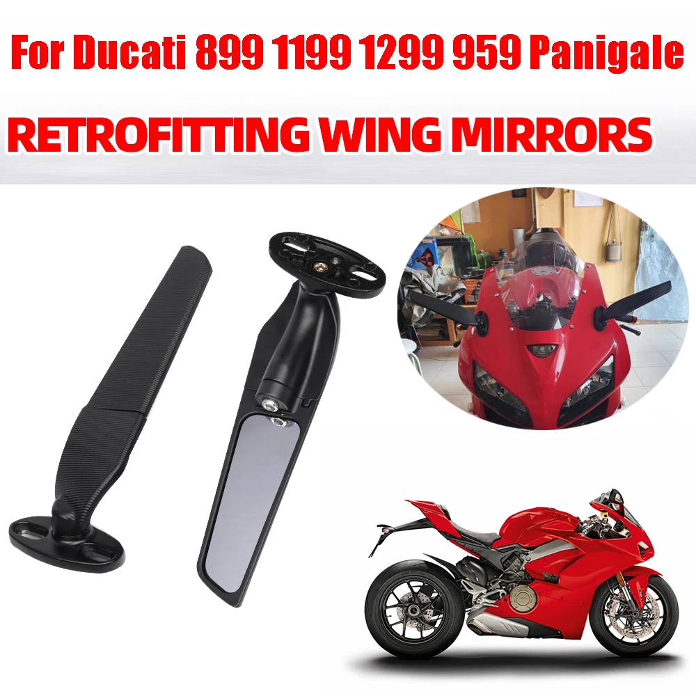 For Ducati 899 1199 1299 959 Panigale V2 V4 V4s 1198 1098 848 Accessories Mirrors Wind Wing Adjustable Rotating Rearview Mirror