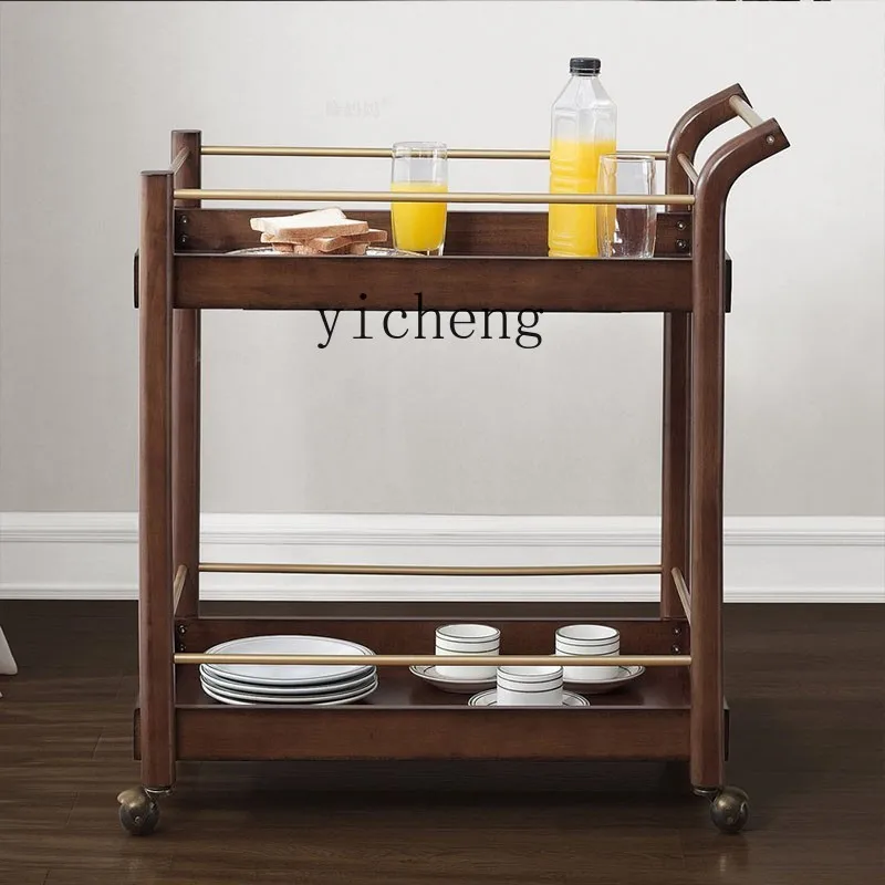 XL solid wood dining car wrought iron mobile trolley hotel liquor commercial removable tea cup string car