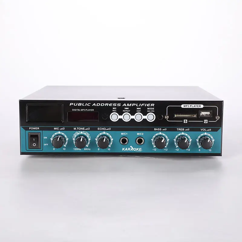 60W Home Audio Amplifier Dual Mic Echo Karaoke Input Portable Mini Amp for Home Theater Party Sound System