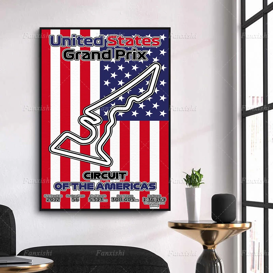 United States Grand Prix Circuit Of The Americas Map Race Track Posters F1 Decor Poster Nederland Formula Ones Racetrack Texas