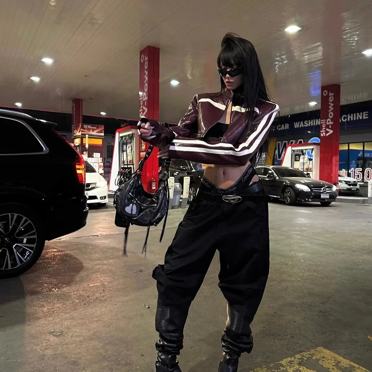 دراجة نارية فتاة نمط بو سترات من الجلد الموضة الأمريكية الرجعية معطف البيسبول سترة النساء الخريف الشتاء الشارع النساء الملابس #3