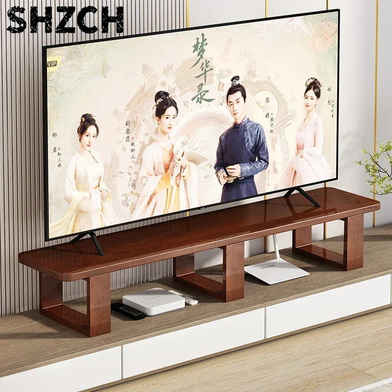 Solid Wood TV Stand with Lifting Base Adjustable Height Cabinet Multi-Purpose Storage Shelf & Desktop Organizer for PC Setup