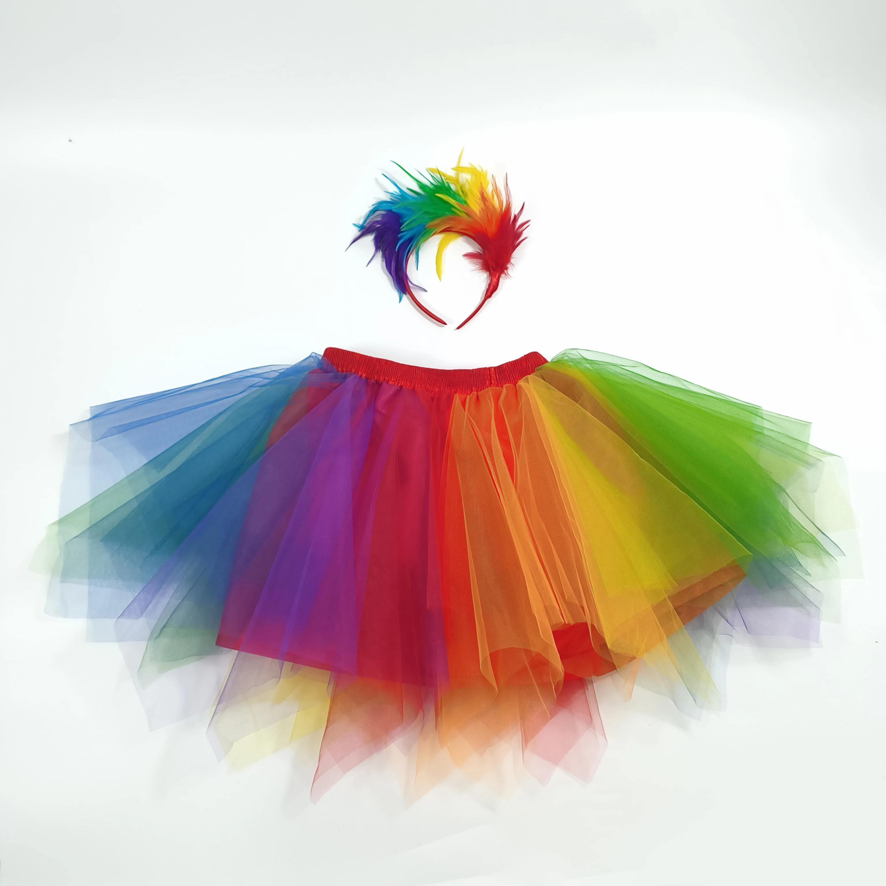 Regenbogen-Tutu-Rock mit Feder-Stirnband-Set, weicher Tüll, elastische Taille, perfekt für LGBTQ-Pride-Paraden, Halloween-Bühnenauftritte – Detail 7