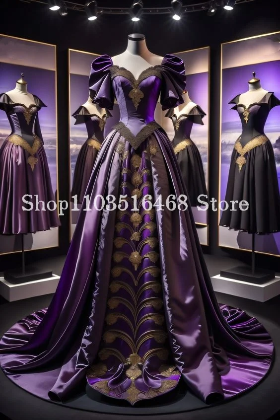 Fantasy Victorian Prom Dress Luxury Corset Gold Appliqué Gothic A-line Customised Long Masquerade Halloween vestidos de fiesta