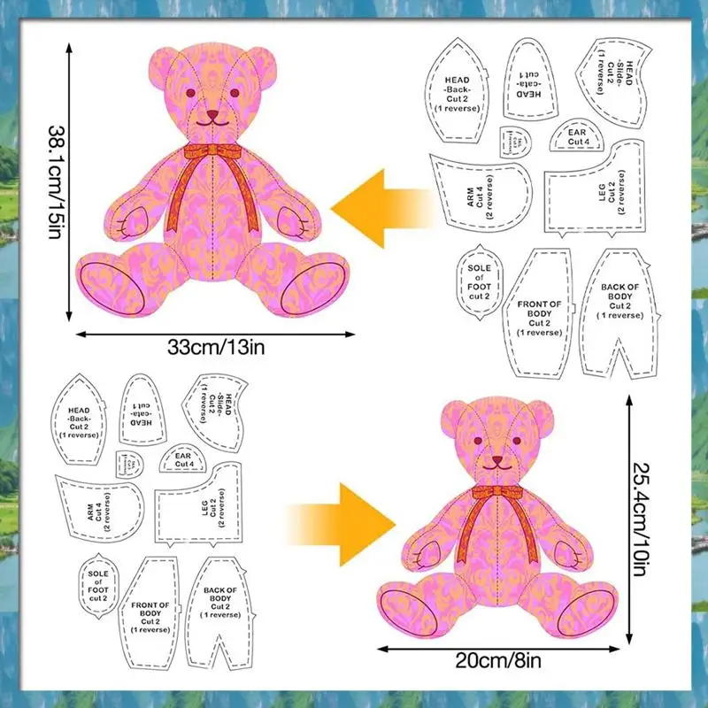 نمط الخياطة الدب الذاكرة 10 & 15 بوصة قالب الدب الذاكرة حاكم مجموعة نمط قالب الدب الذاكرة ، الذاكرة الاكريليك DIY 1 مجموعة سريعة- #6