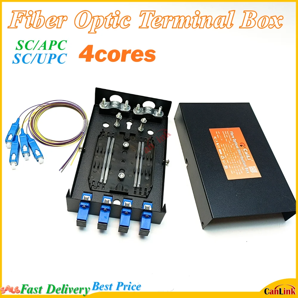 4 Ports Fiber Optic Terminal Box SC UPC/APC Empty Loaded, Telecom Grade Fiber Patch Panel Box Fiber Optic Terminal box