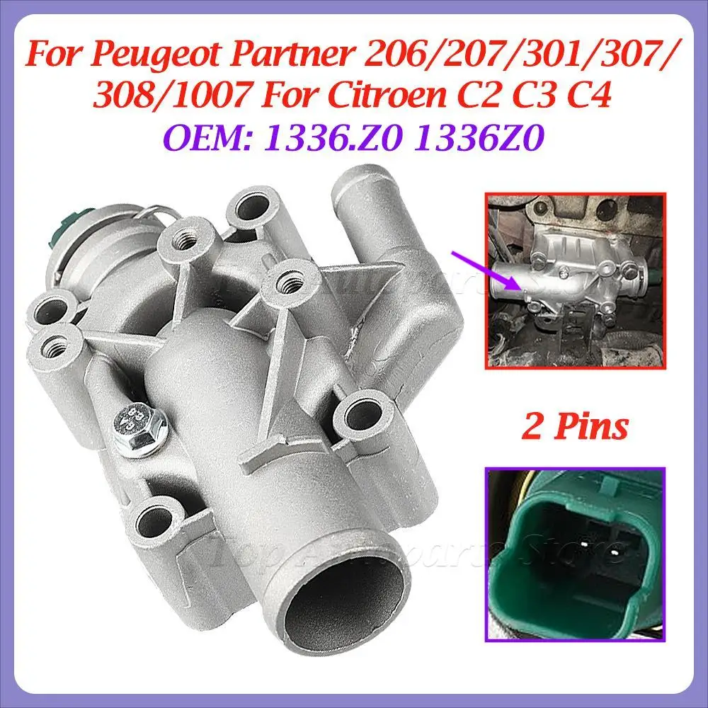 

Термостат охлаждающей жидкости двигателя с корпусом 1336Z0 для Citroen C2 C3 C4 для Peugeot Partner 206/207/301/307/308/1007 1336.Z0, алюминий