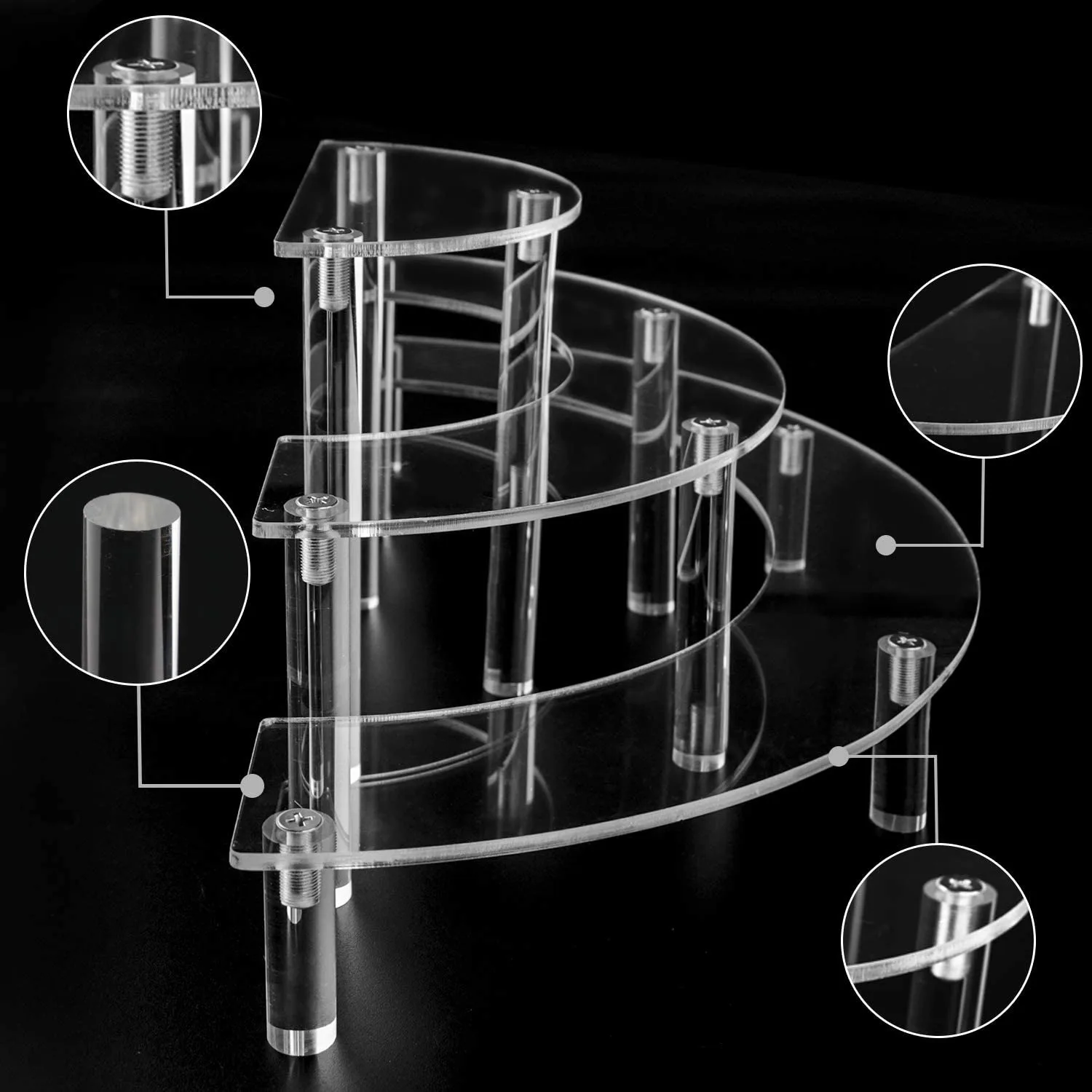 3-Tier Semicircle Acrylic Cupcake Dessert Stand-Riser Display Stand for Pop Action Figures,Doll,Perfume; Retail Showcase Shelf