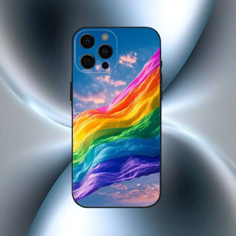 Rainbow Pride Phone Case For iPhone17,16,15,14,13,12,11 Plus,Pro Max Soft Black Cover