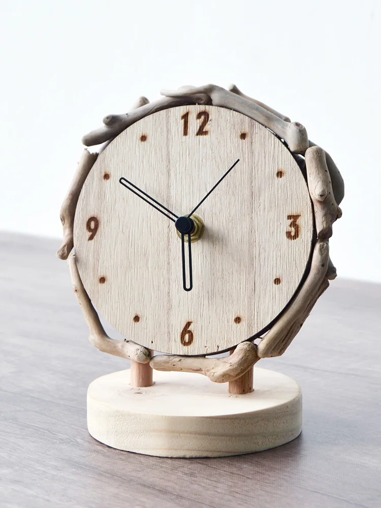 

Log desktop clock, living room home simple clock ornament, desktop silent creative desk clock