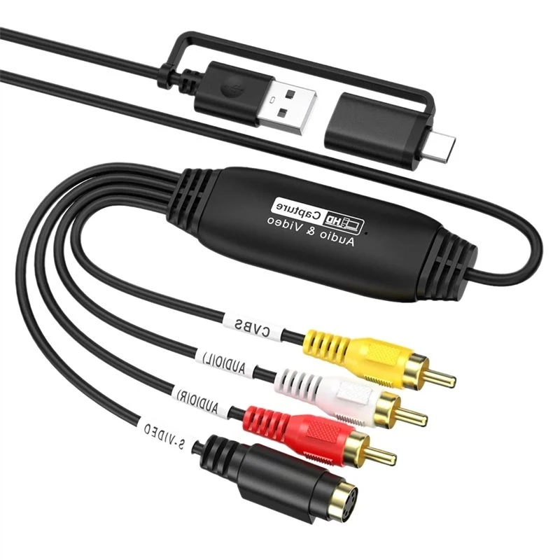 2026 New RCA AV To USB C Video Audio Capture Card Adapter S-Video+AV Video Capture Recorder For DVD Camera VHS Player