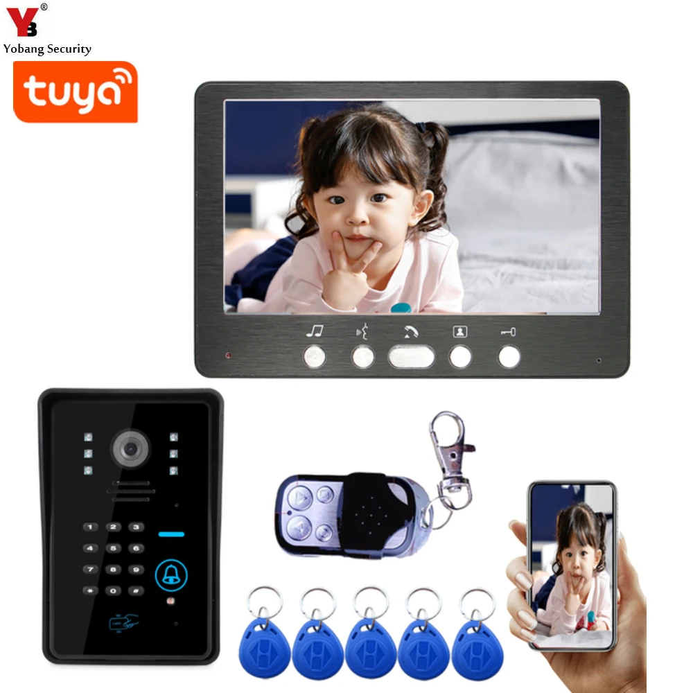 Yobang Security Tuya App Remote Unlock Monitor password RFID Camera Wired 7 Screen 1080P Video Doorbell Door Phone Intercom