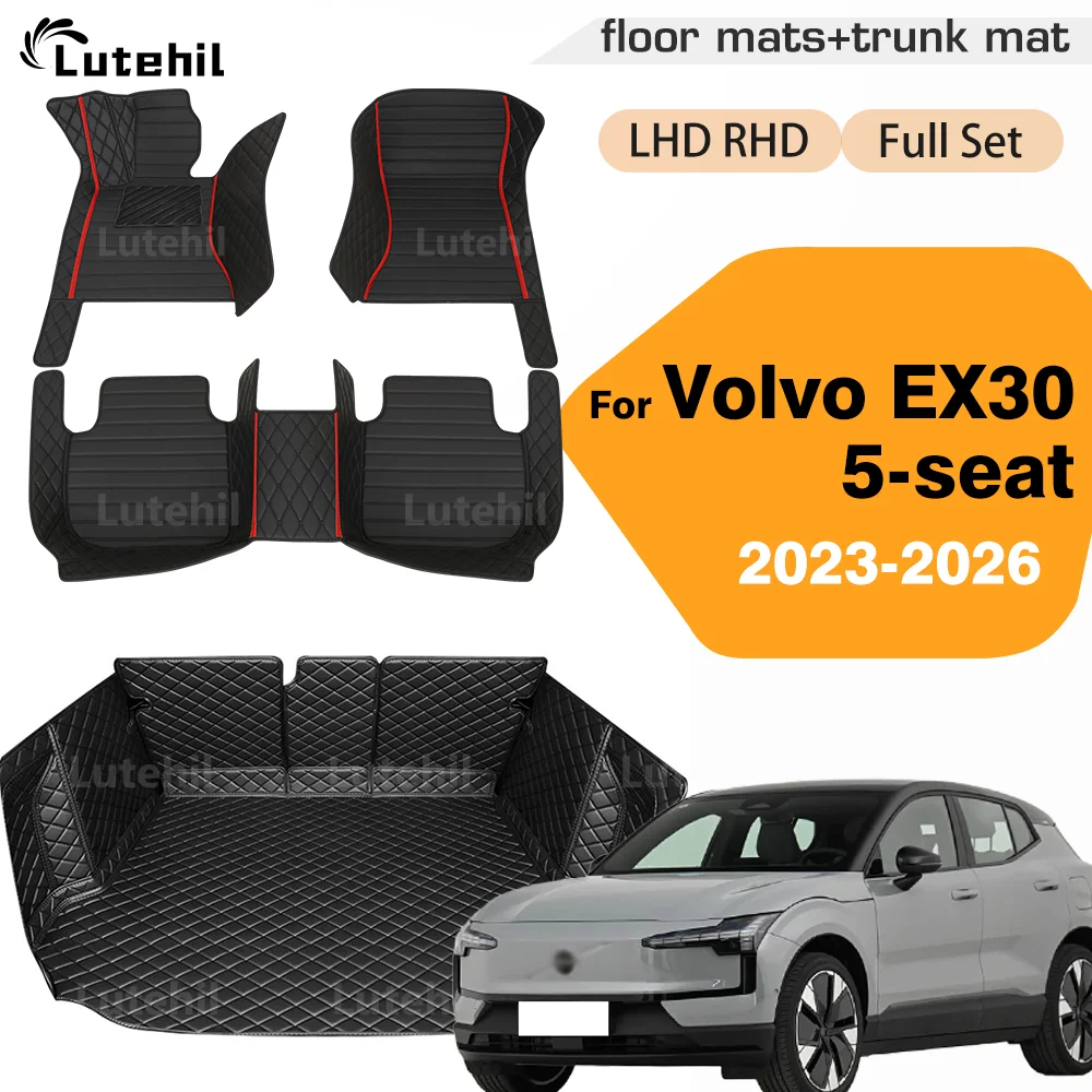 

LUTEHIL Автомобильный коврик для Volvo EX30 5-местный 2023 2024 2025 2026 Пользовательские подушечки для ног Автоматическое полное покрытие грузовой подкладки Коврик в багажник