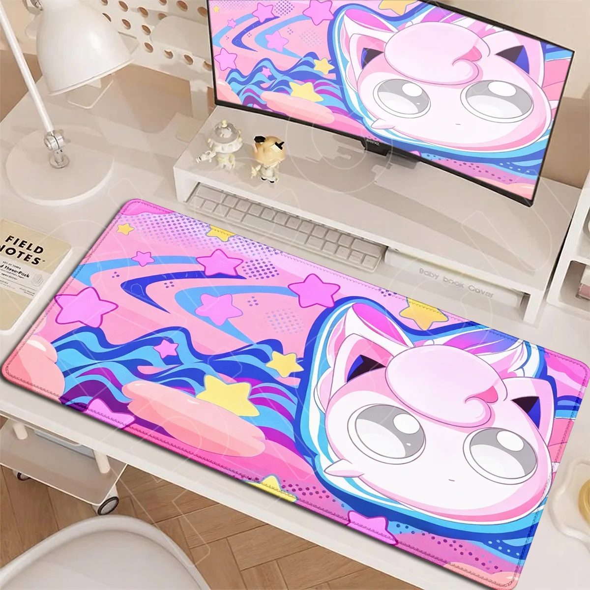 P-Pokemon Jigglypuff Mauspad Kawaii Pink Computer-Tastaturmatte Anime Clefairy Game PC-Schrank Schreibtischteppich XXL Laptop-Tischteppich