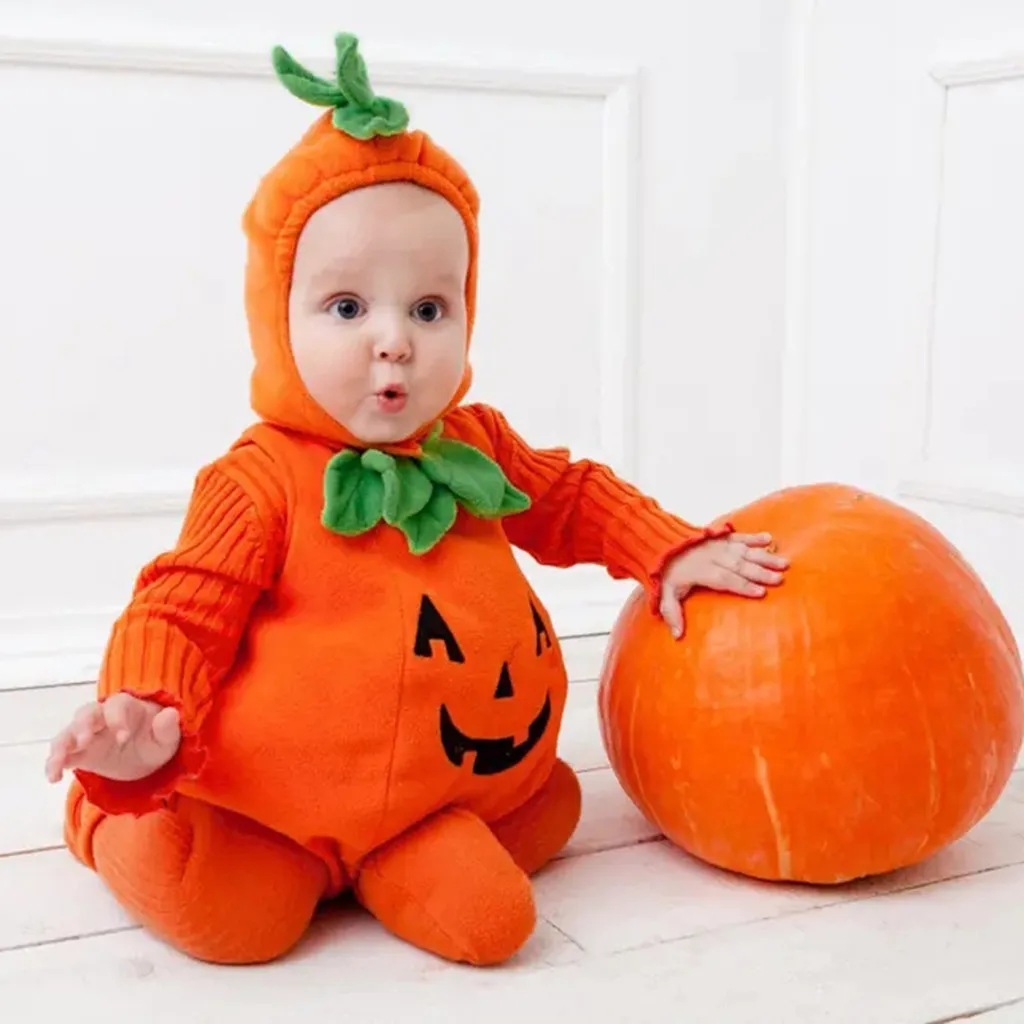 Infant Baby Boys Girls Sleeveless Halloween Pumpkin Hoodie Romper Baby Bunny Outfit Boy Daddies Girl Baby Clothes Infant Boys