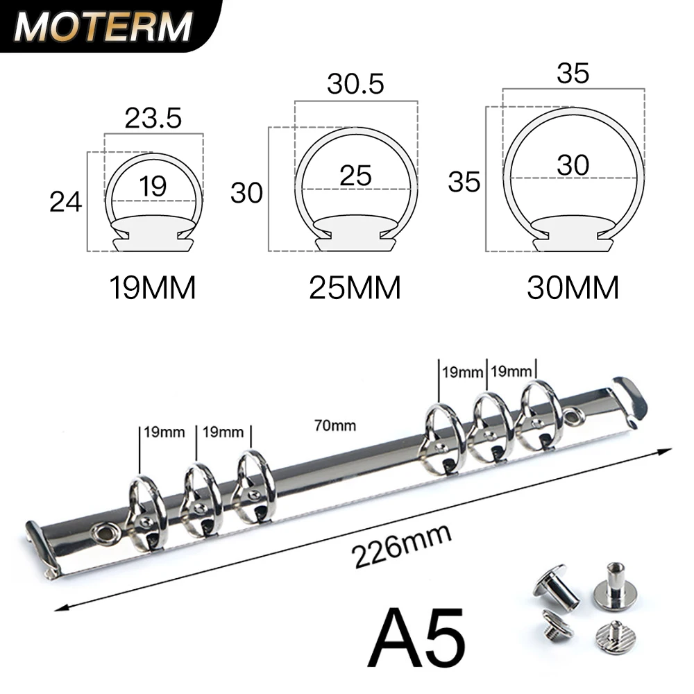 Moterm A5 Size Metal Spiral Rings Binder Clip With 2 Pairs of Screw For Diary Notebook Planner Binder Clip File Folder