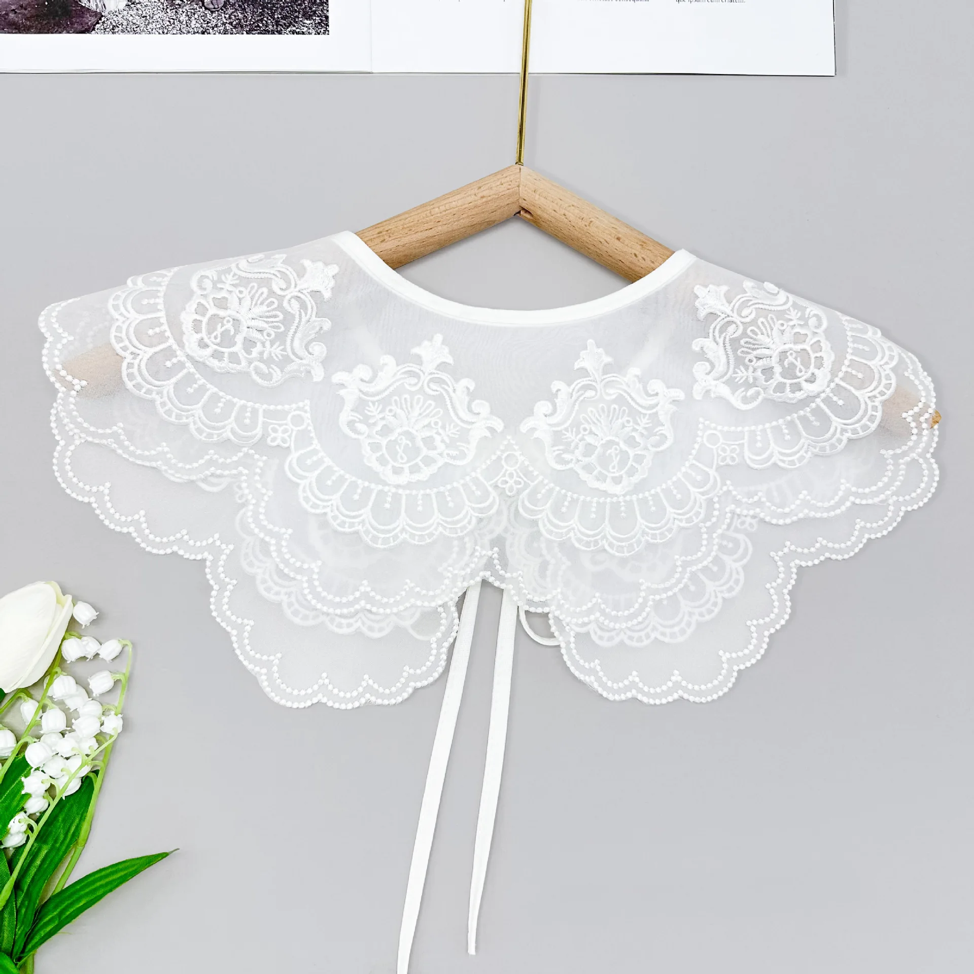 여성용 오간자 자수 가짜 칼라, 장식용 칼라, 다기능 칼라, 봄과 여름 유행 숄