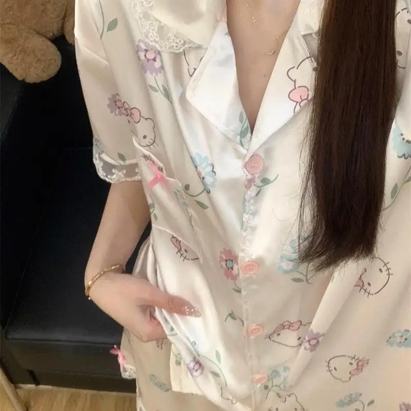 

Корейская женская пижама с мультяшным аниме-принтом, летняя, новый стиль, для дерзких девушек, с коротким рукавом, шорты, кардиган, молодежная домашняя одежда, удобная