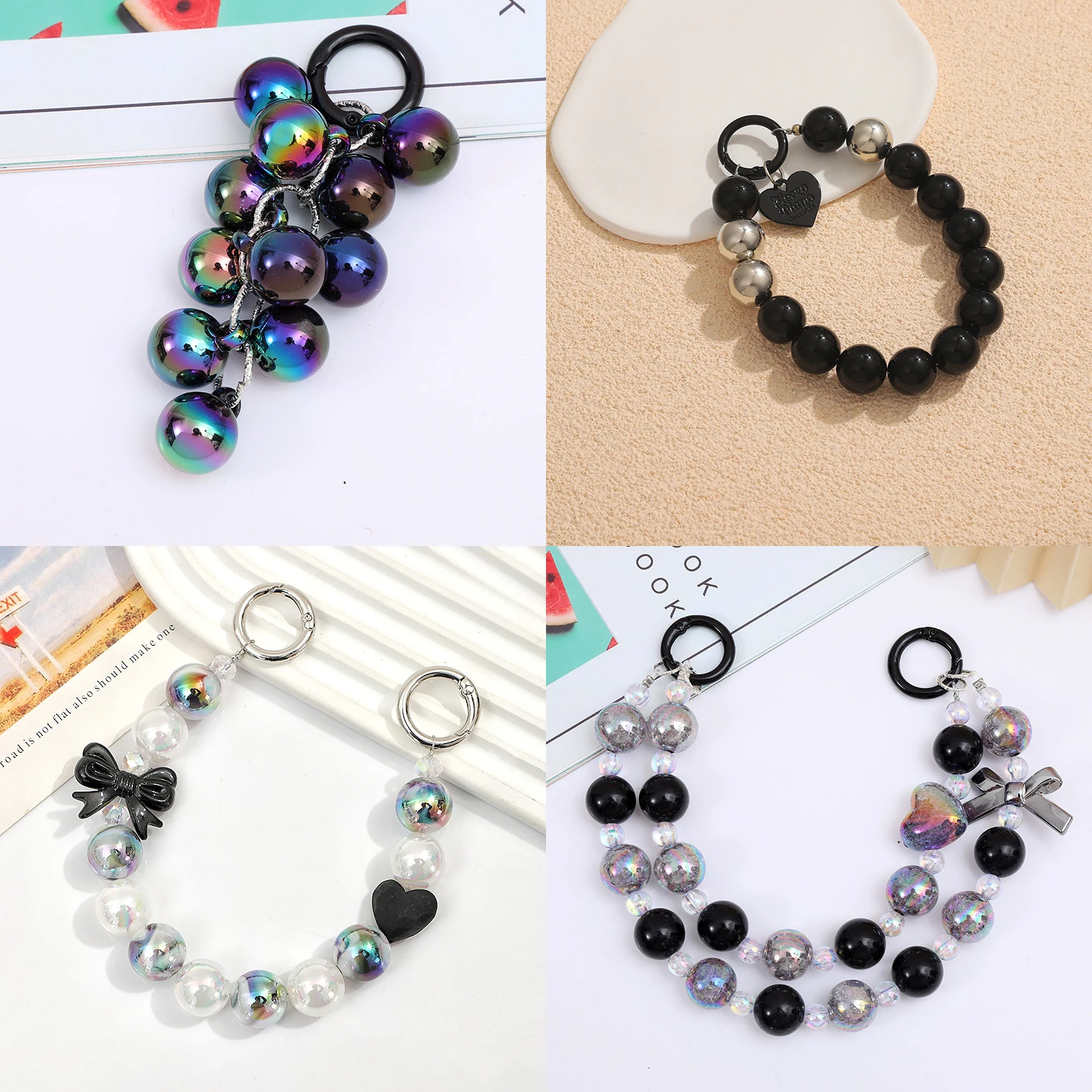 PandaHall 100 Stück 15mm AB-Farbige Runde Perlen Weiß & Schwarz Acrylperlen Runde Bubblegum-Perlen für Schmuck- und Armbandherstellung – Detail 7